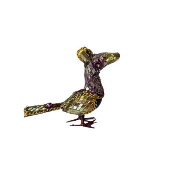 Handcrafted Mosaic Bird Figurine With Colorful Crystal Accents & Chain Detailing - Picture 1 of 7